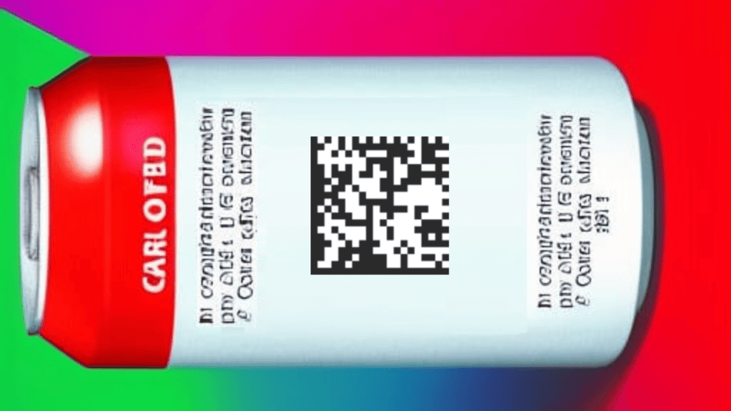 A drinks can showing a 2D barcode by Viziotix EAN barcode scanner.