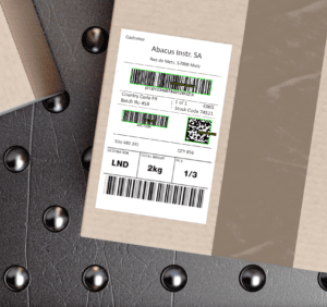 A parcel with a barcode label and green overlays that show barcodes scanned by the Viziotix warehouse inventory barcode scanner SDK. Viziotix barcode reader SDK. Viziotix barcode decoder SDK.