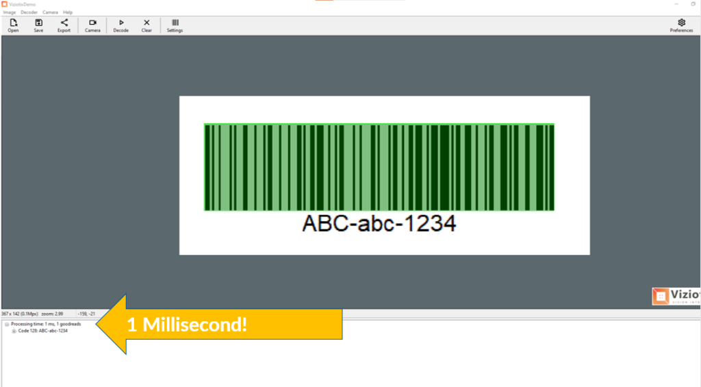 A code 128 barcode decoded by the Viziotix fastest barcode scanner sdk.