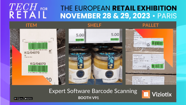 Barcode scanning on retail items by Viziotix to show that we will attend the Paris Tech for Retail @TechforRetail show in November 28th and 29th 2023.